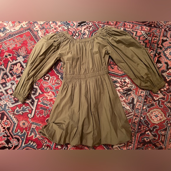 Ulla Johnson Martine off-shoulder puff-sleeve mini dress in olive green— size 4 - Picture 13 of 13